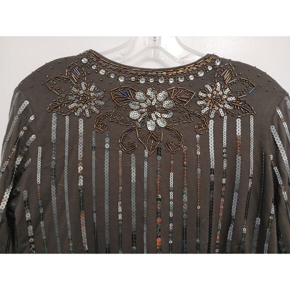 VNT Beaded Sequins Bolero Shrug Sz M Brown Sparkle Wedding Party Elegant Regency - Picture 7 of 16